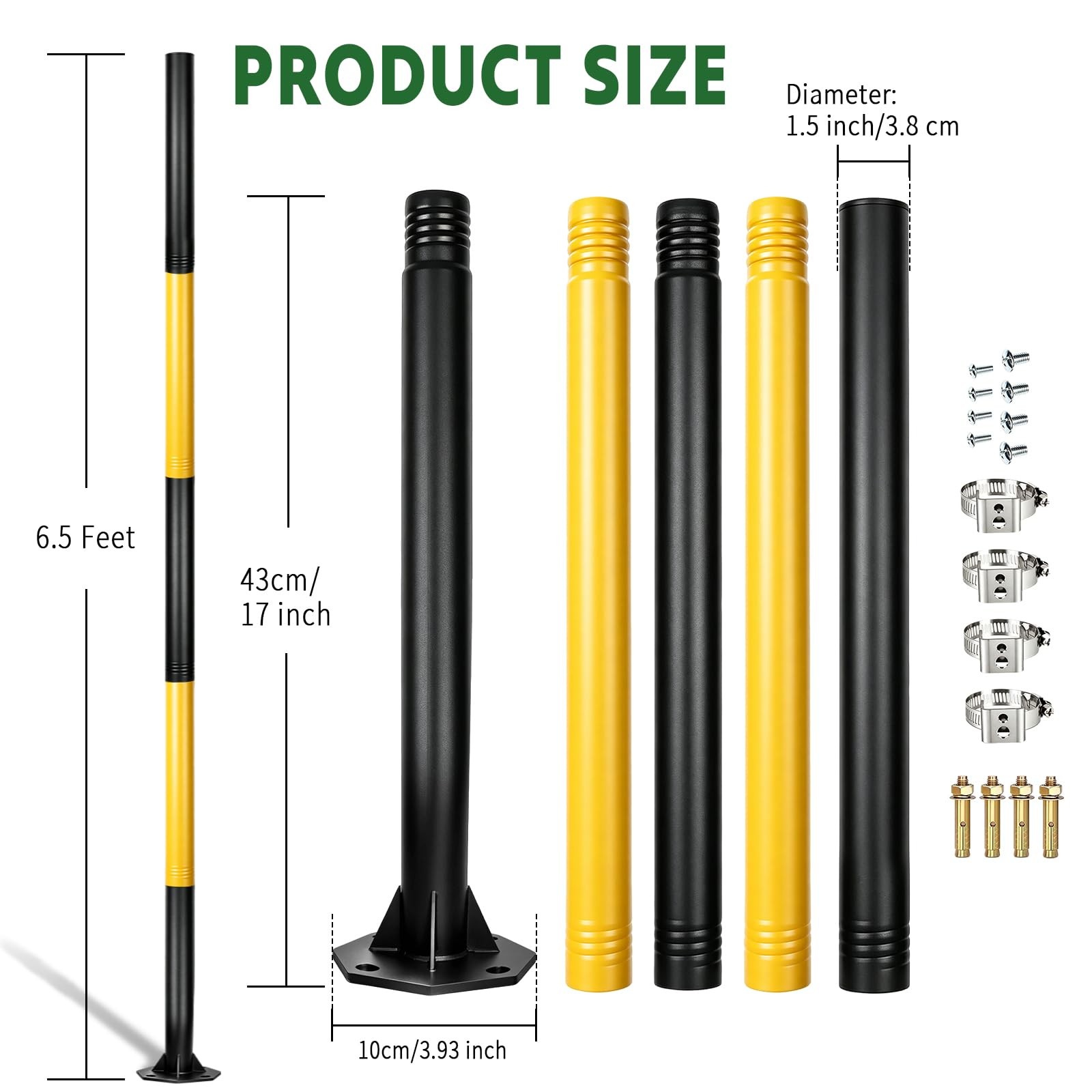 6.5 Ft Heavy Duty Metal Bolt Down Post Pole Sign With Threaded Connections, H…