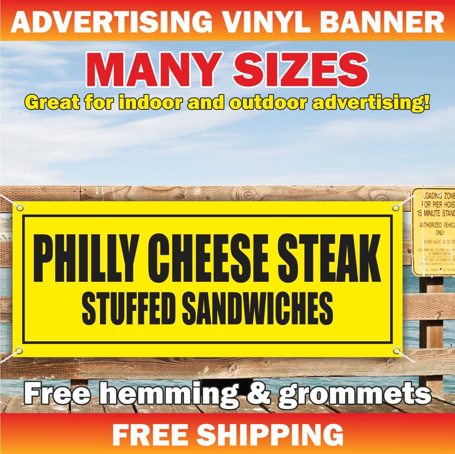 PHILPHILLY CHEESE STEAK STUFFED SANDWICHES Advertising Banner Vinyl Mesh Sign