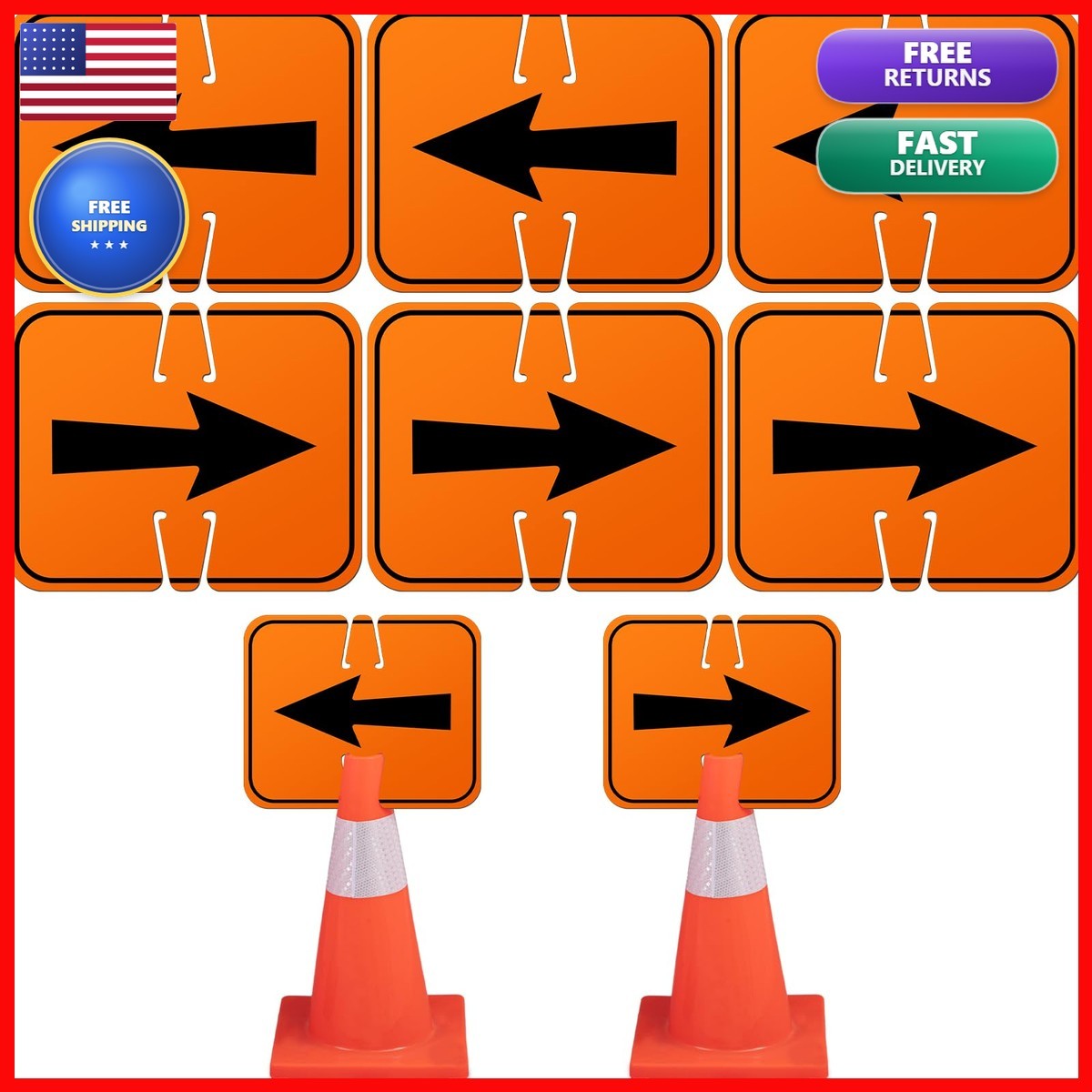 Geetery 6 Pcs Traffic Reversible Arrow Signs 12.6 X 10.4 Inch Orange Detour