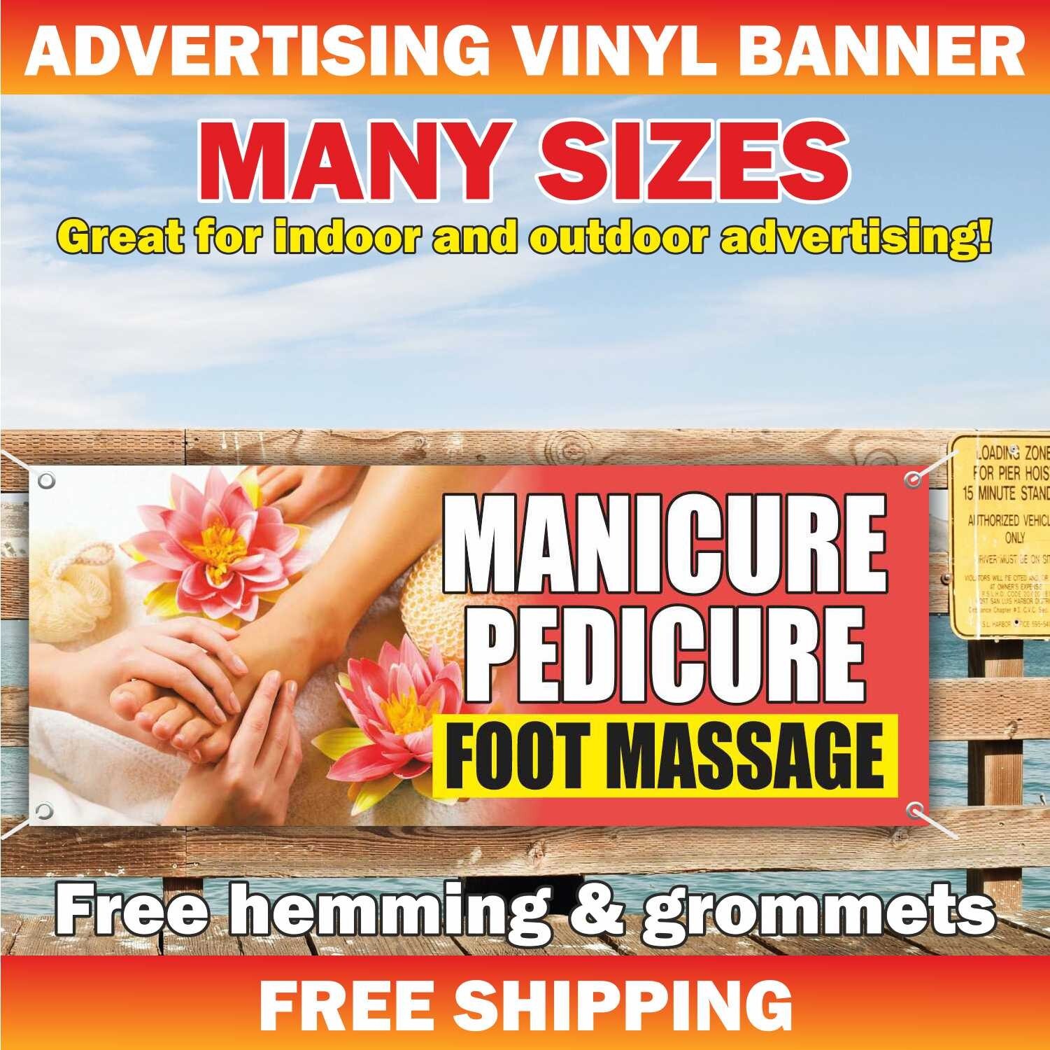 MANICURE PEDICURE FOOT MASSAGE Advertising Banner Vinyl Sign beauty salon spa