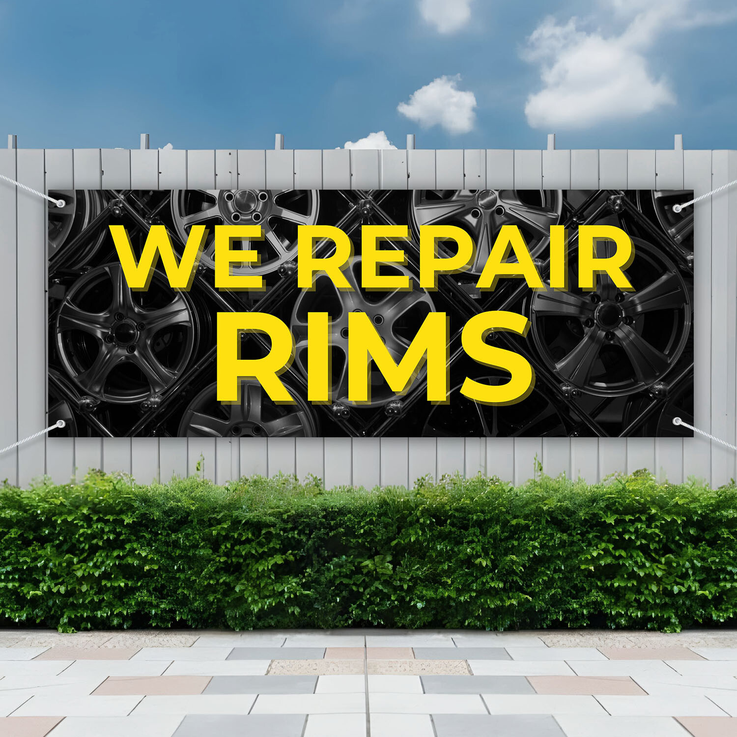 REPAIR RIMS Ready Design Outdoor Banner 440gsm Thickness with Eyelet