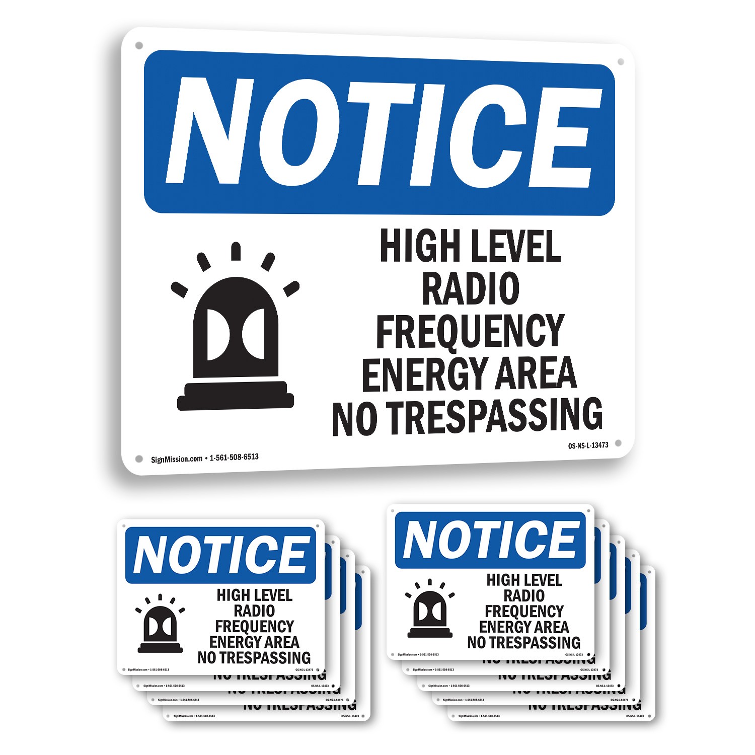 High Level Radio Frequency Energy OSHA Notice Sign Metal, Decal – 5 or 10 Pack