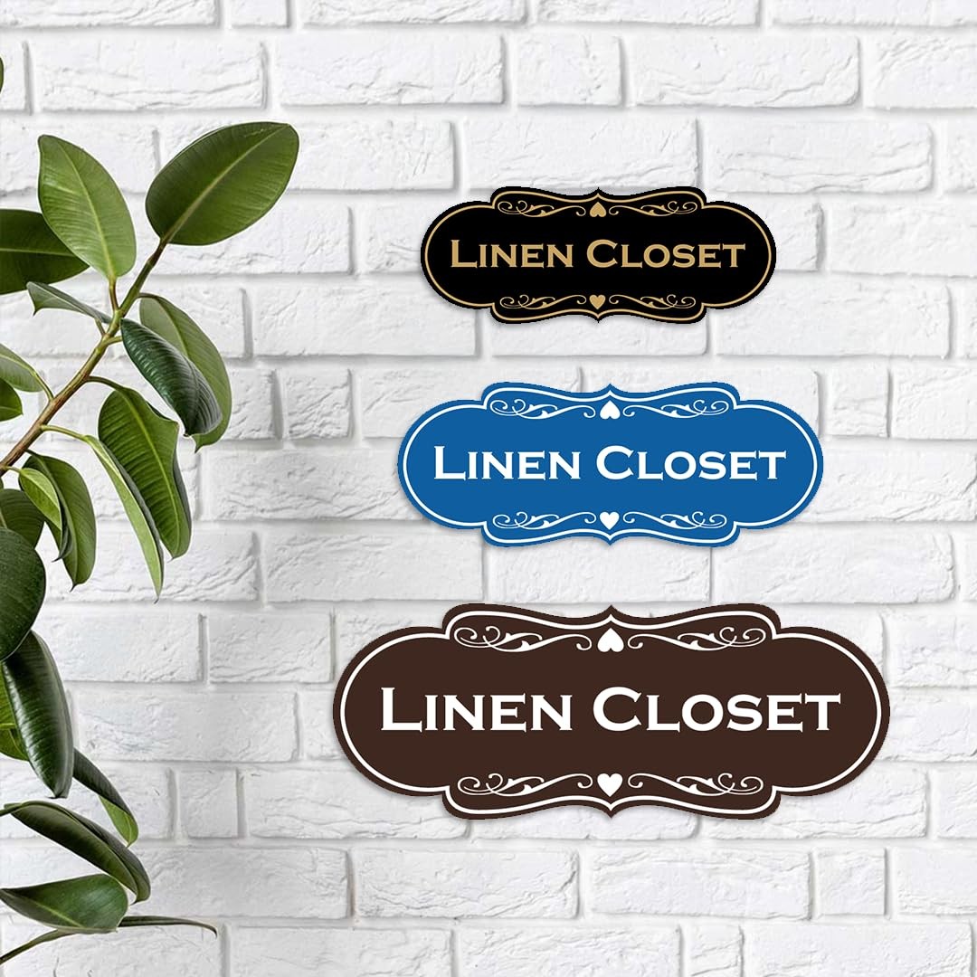 Designer Linen Closet Sign Black Small Decorative Wall Door Label Plaque Home