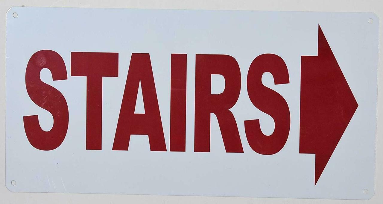 Stairs (Arrow Right) Sign (White Background,Aluminium, 6×12)–REF24-1027