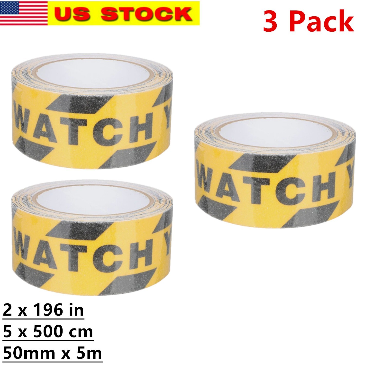 3 Pack Watch Your Step Sign Anti-slip Warning Sticker Adhesive Warning Tape Roll