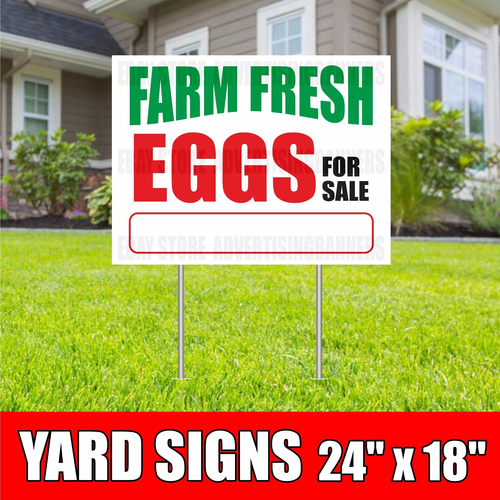 FARM FRESH EGGS FOR SALE Yard Sign with H-Stakes Chickens Farmers Custom Phone