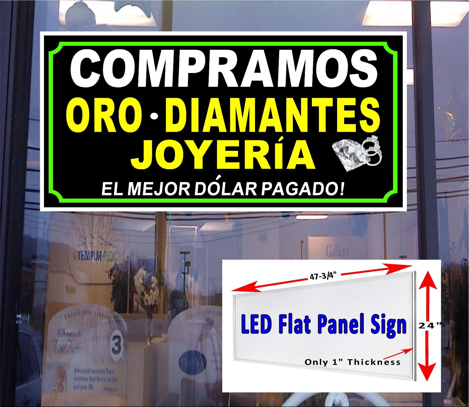 Compramos Oro Diamantes Joyeria Spanish LED light box window Sign 48″x24″