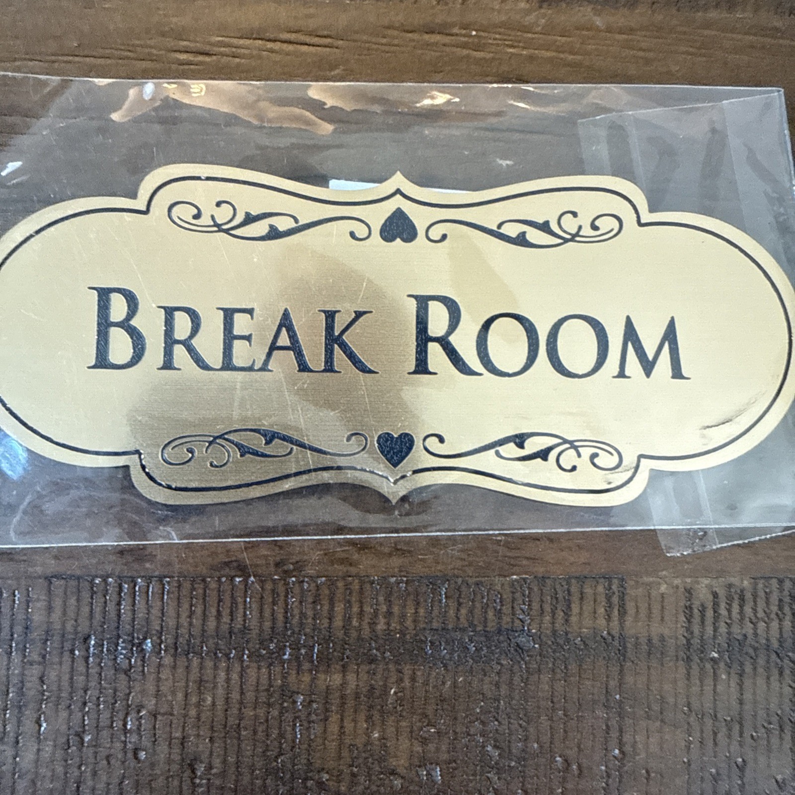 Designer Break Room Sign Brushed Gold – 2″ X 5″