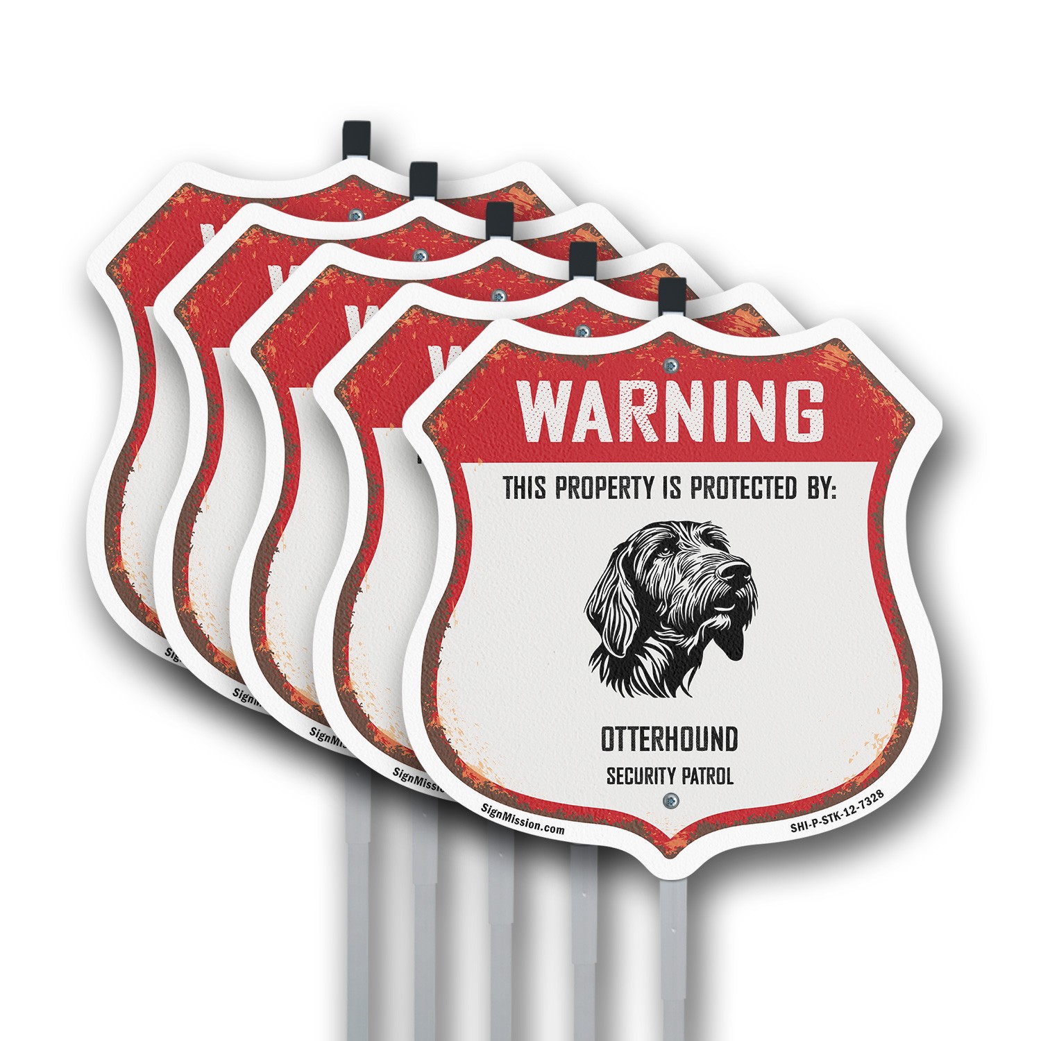 Warning Property is Protected by Otterhound Made in the Shield Sign With Stake