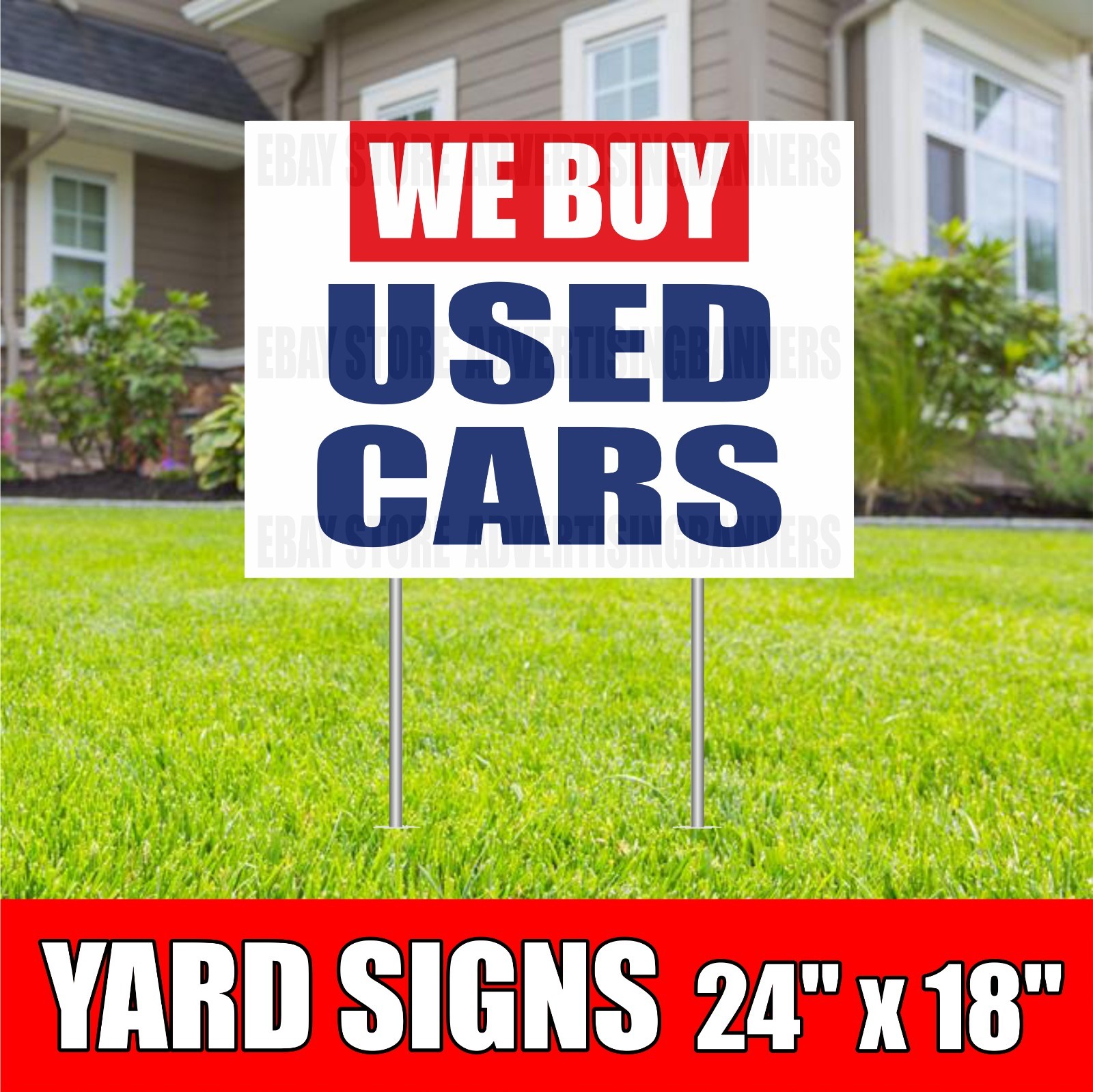 WE BUY USED CARS Yard Sign with H-Stakes Garage Service Auto Truck