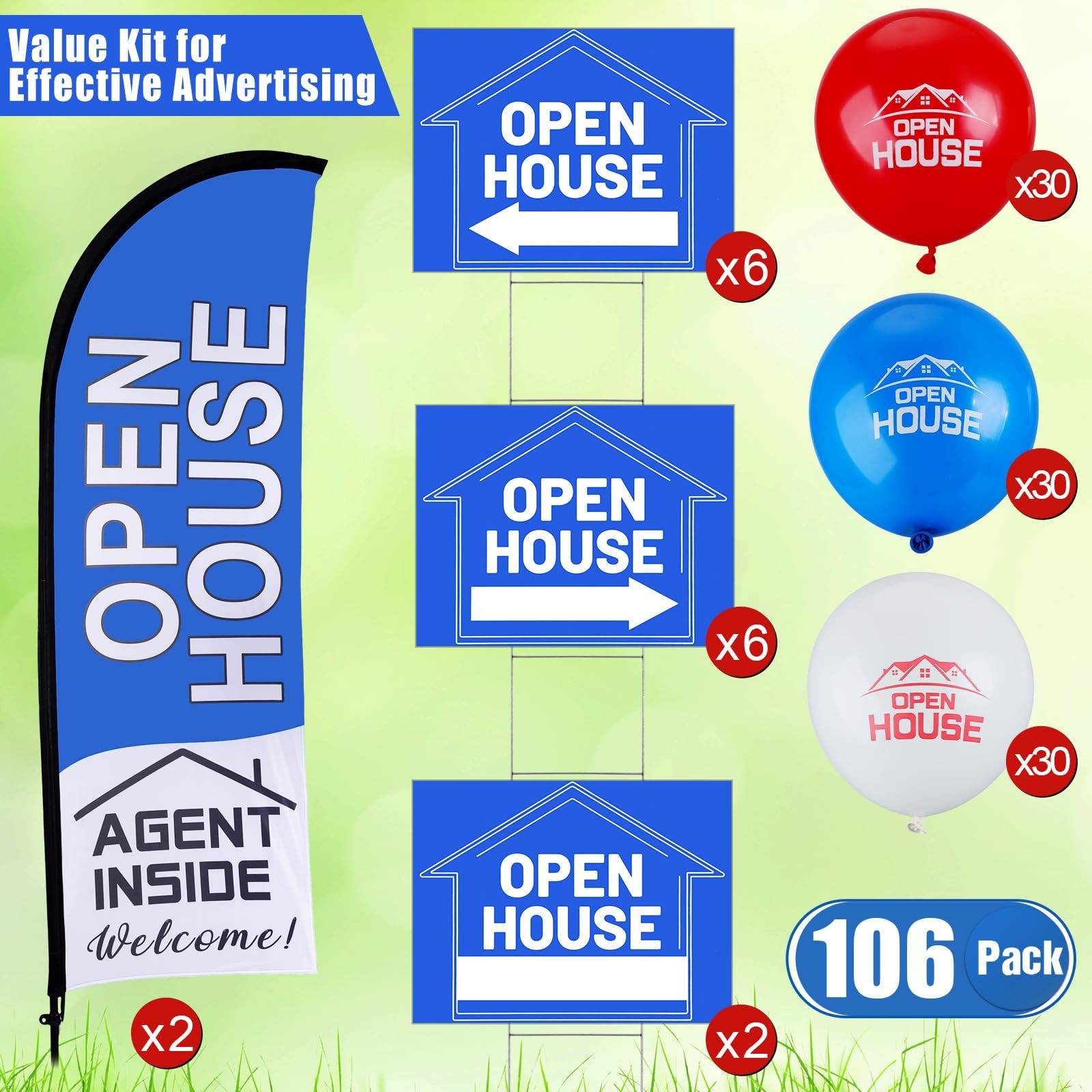 Buryeah 106 Pcs Real – 2 Open House Flags Pole Kits 14 Double Sided Open
