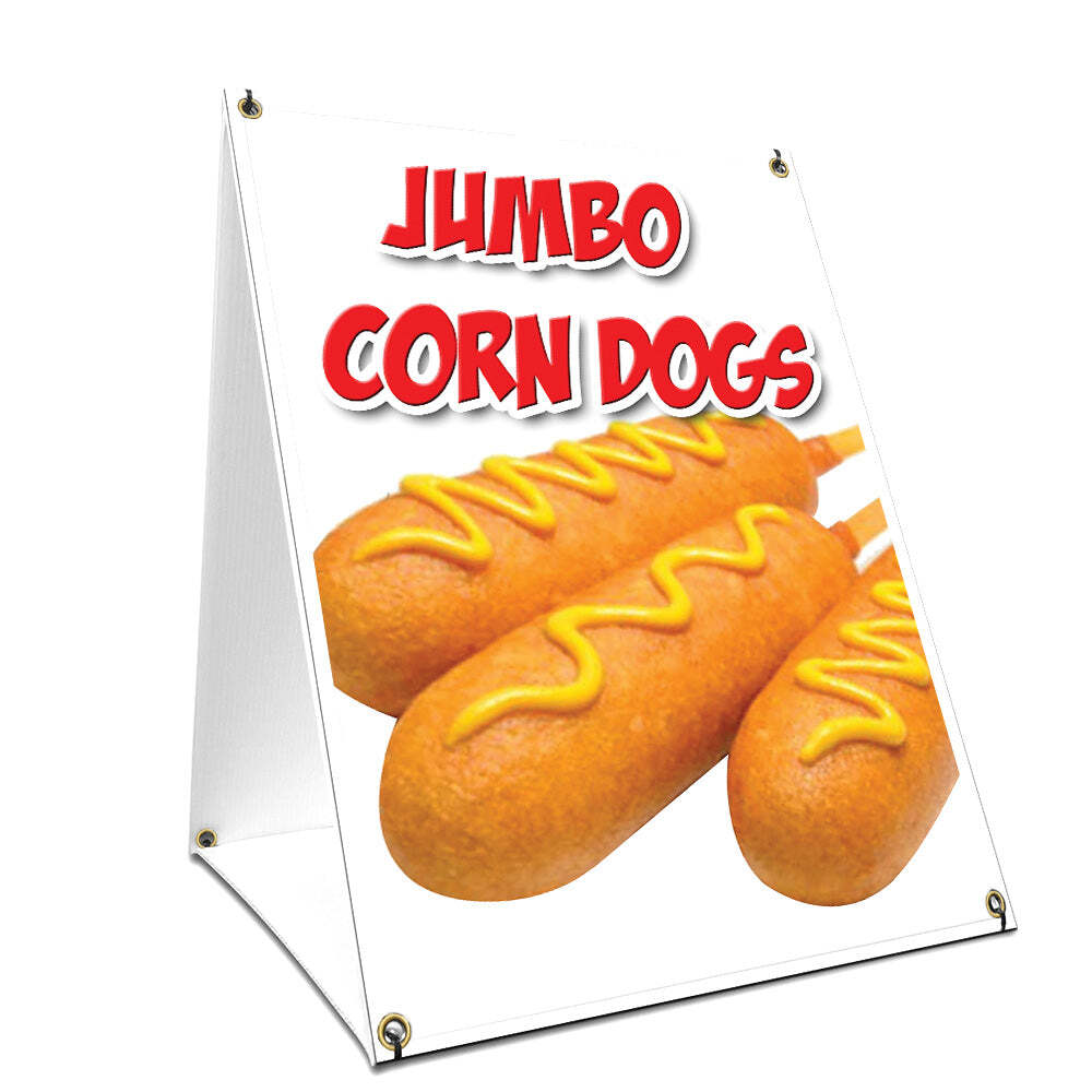 A-frame Sidewalk Sign Jumbo Corndogs With Graphics On Each Side