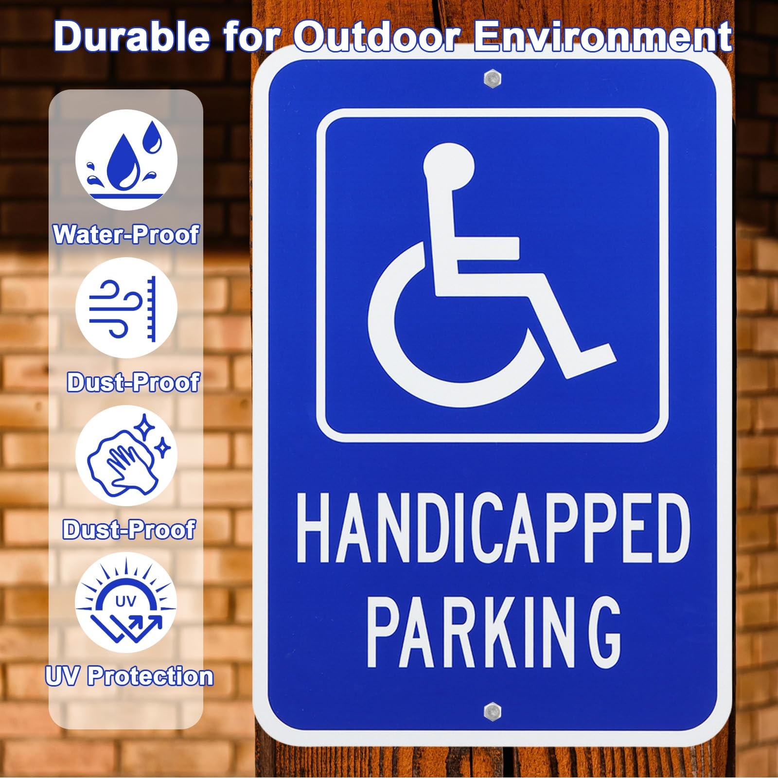 4 PCS Handicap Parking Sign 18×12 Inch 1mm Aluminum Reflective Blue Disabled