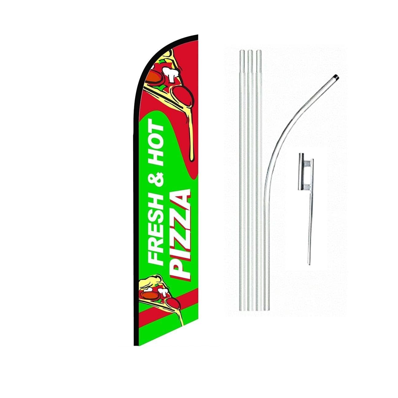 Fresh & Hot Pizza Green Swooper Flutter Feather Flag | 3ft W x 11.5ft Tall