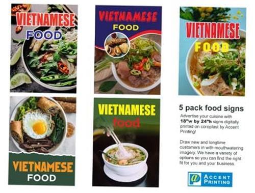 Vietnamese Food | Retail Window Display Sign | 18″W x 24″H | 5 Pack