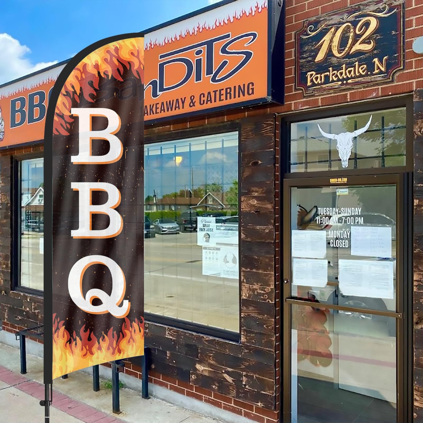 BBQ Advertising Swooper Flag, BBQ Feather Flags with Flag Pole and Ground Sta…