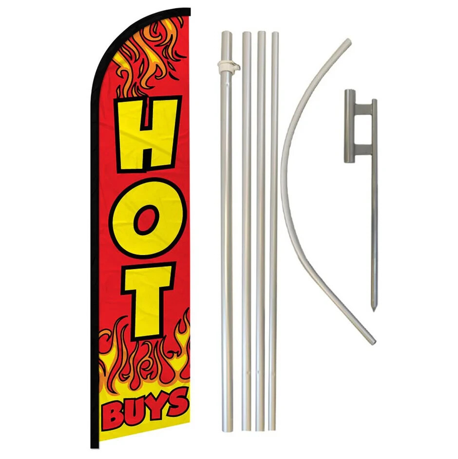 Hot Buys (Red) Windless Advertising Flag & Pole Kit