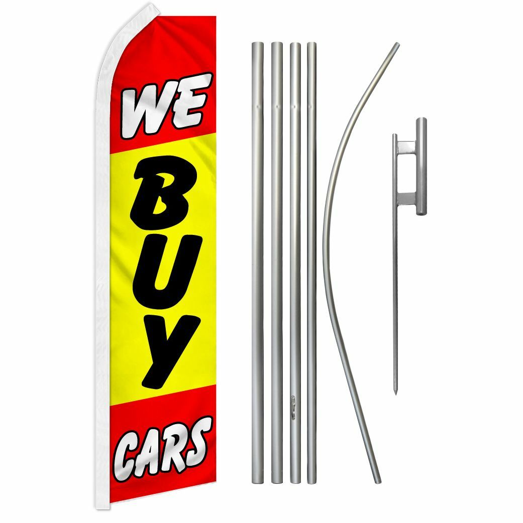 “WE BUY CARS” Advertising Super Flag & Pole Kit auto car dealership