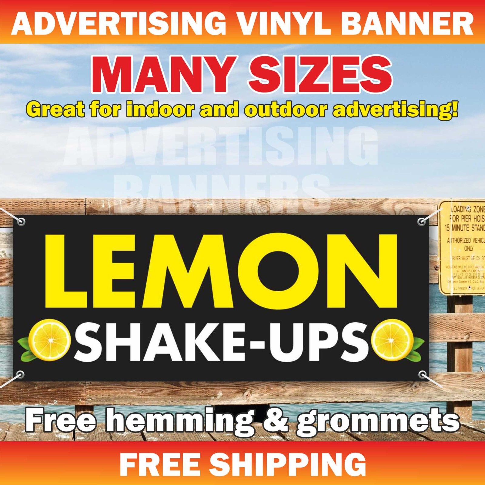 LEMON SHAKE-UPS Advertising Banner Vinyl Mesh Sign FRESH SQUEEZED Juice Drink