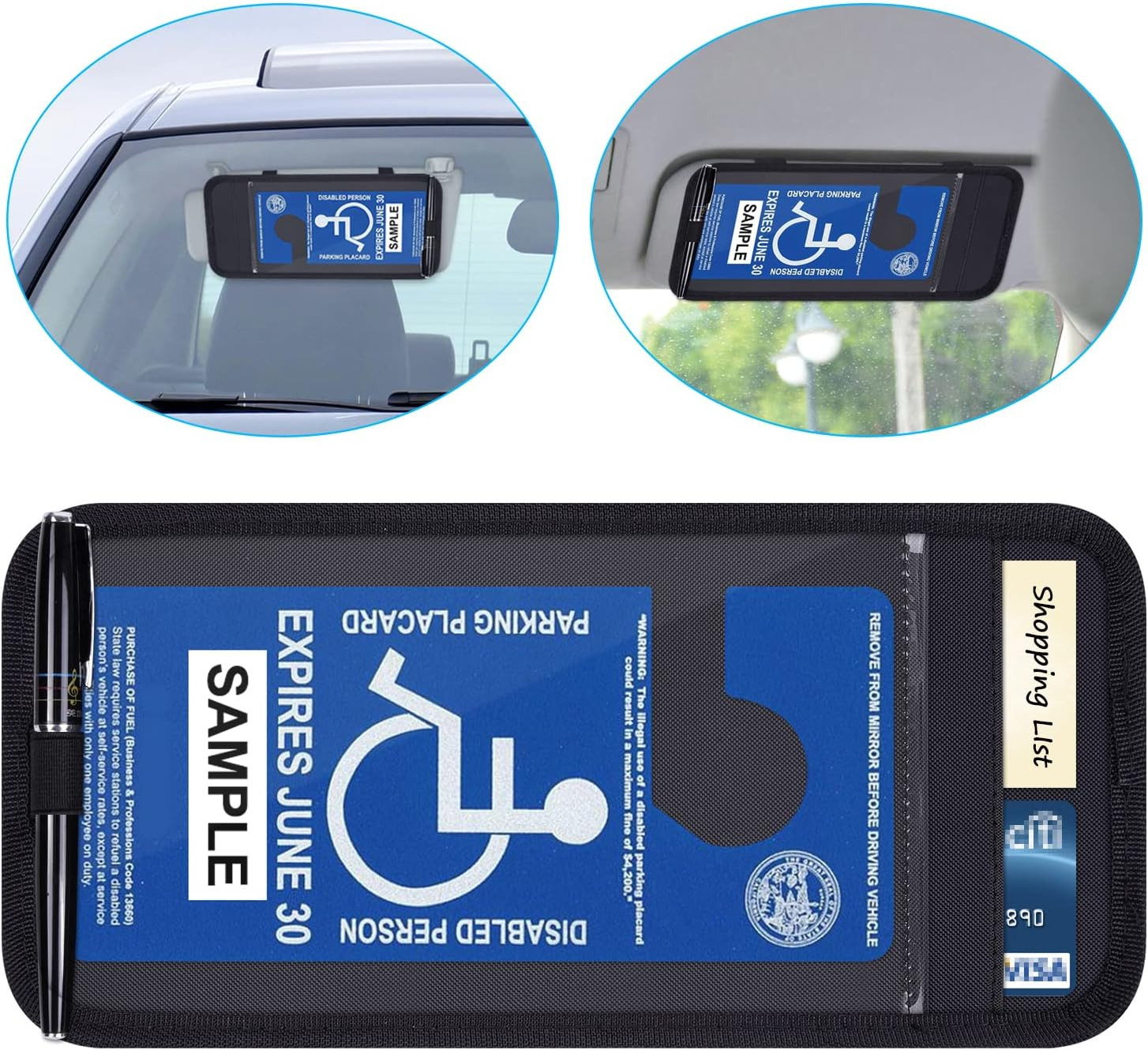 Handicap Placard Holder for Auto, Disabled Parking Permit Sign Protector for Ca