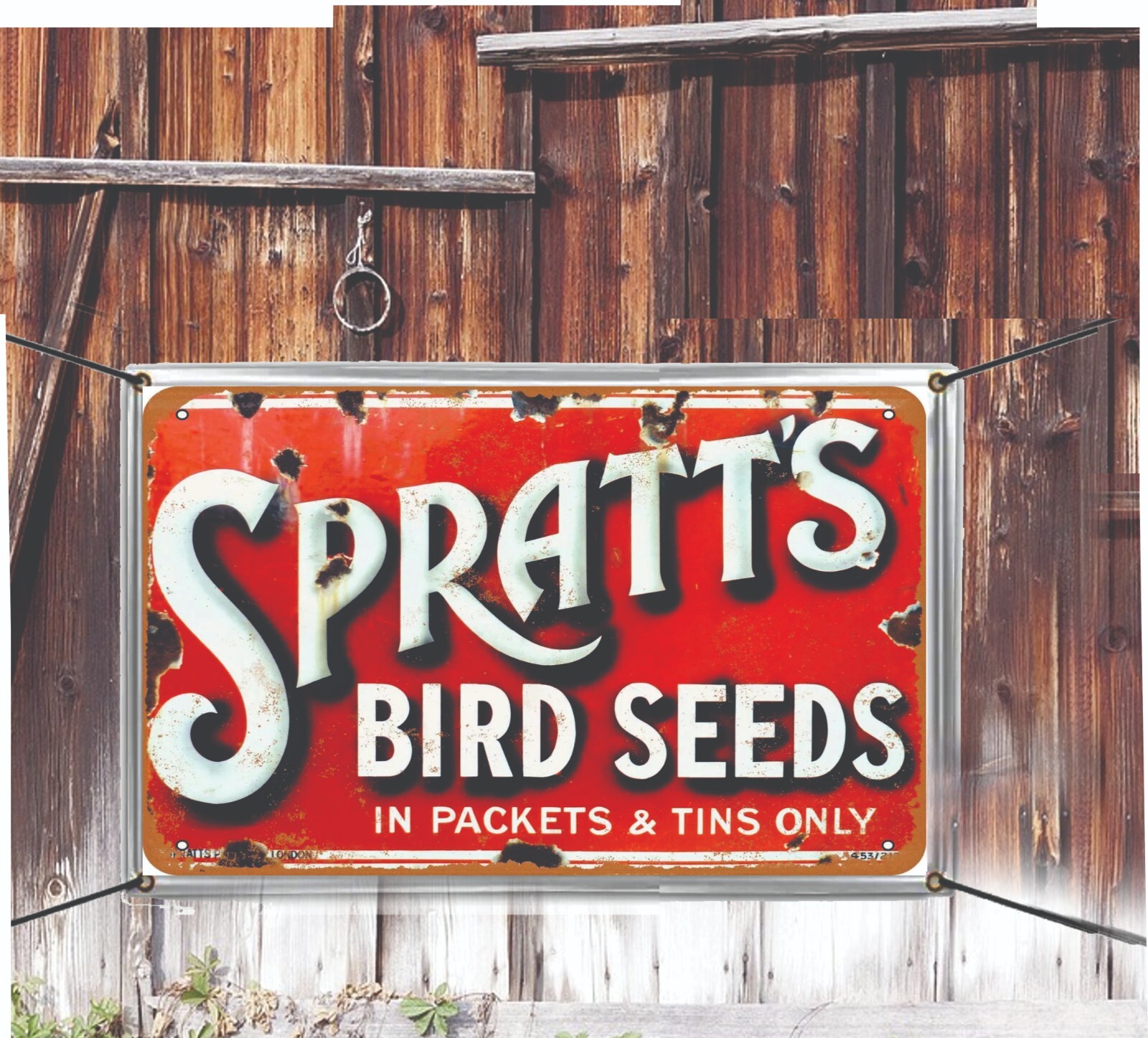 Spratts Bird Seeds Sign Vinyl Banner Vintage Signs Distressed Remake
