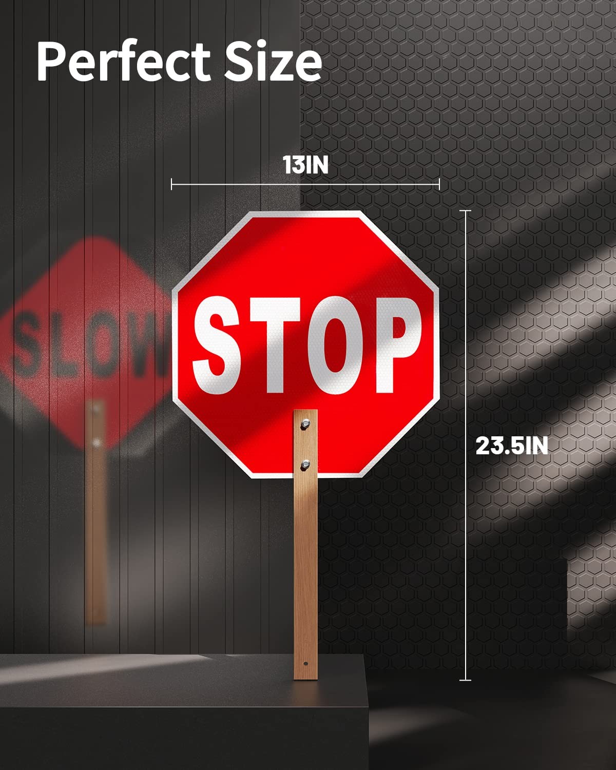 Stop Slow Sign, Double Sided Street Slow Warning Reflective Signs, 13×13 inch…
