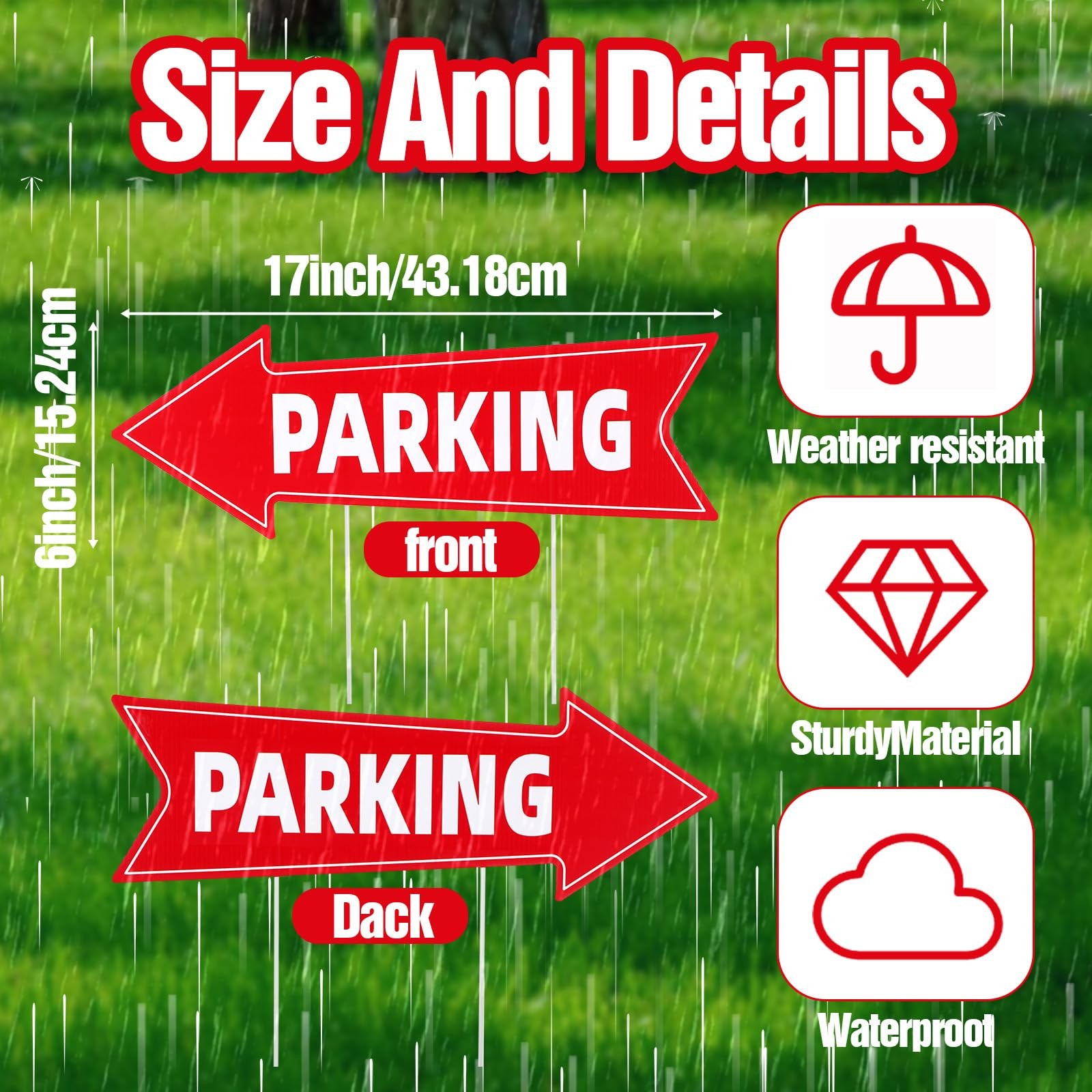8 Pcs Parking Sign with Stake 17 x 6 Inch Outside Event Parking Signs Directi…