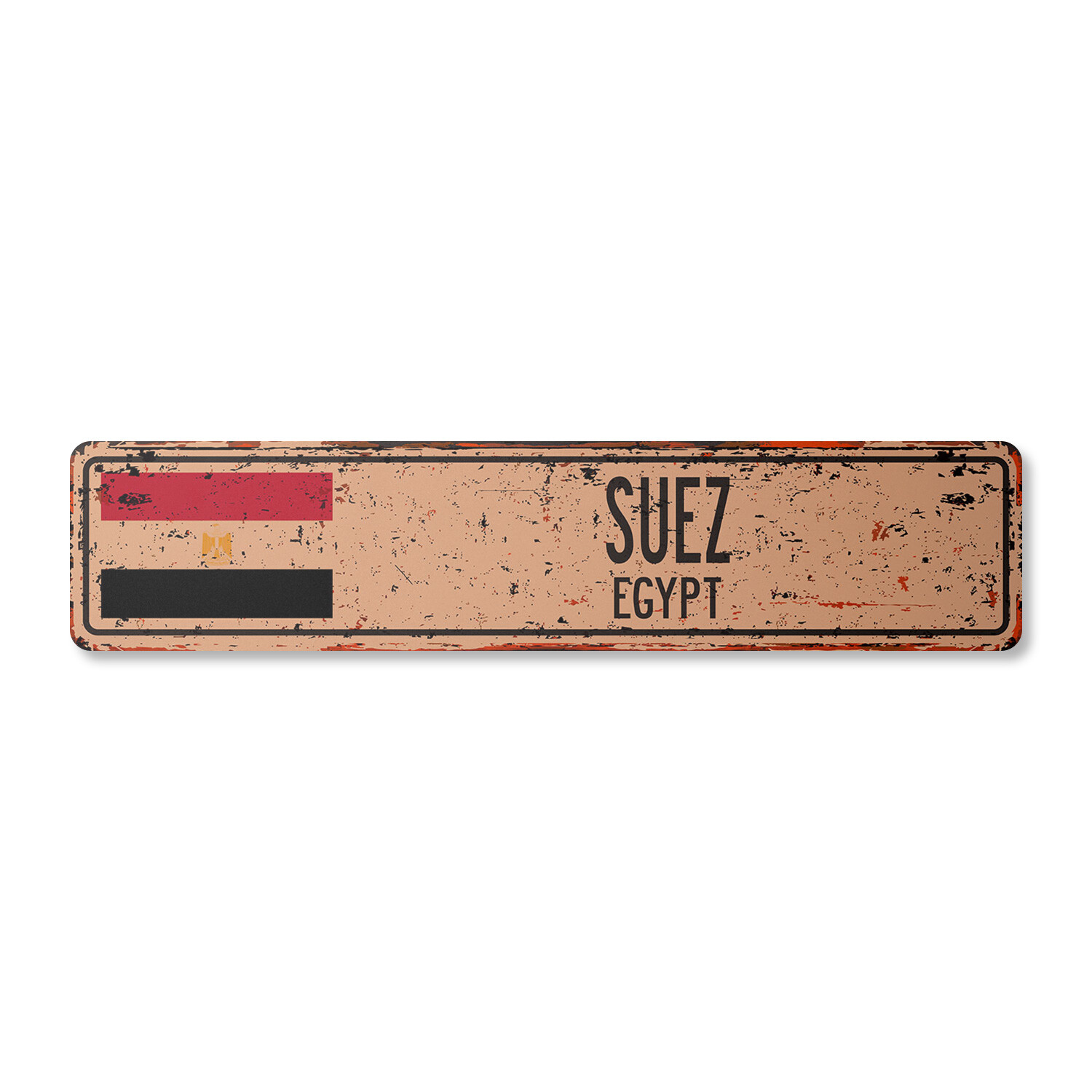 SUEZ EGYPT Vintage Street Sign Egyptian flag city country road wall rustic gift