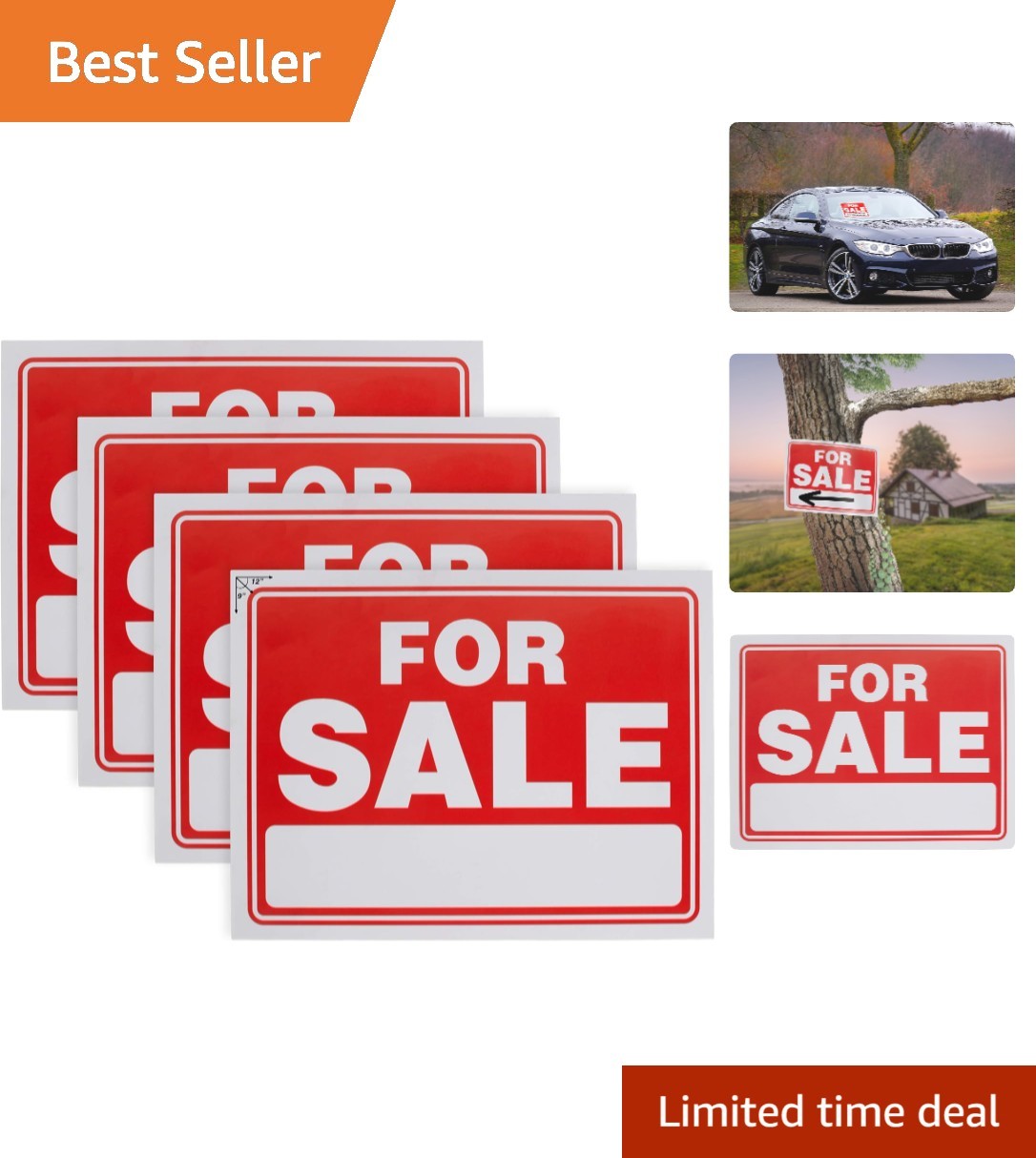 Weatherproof 4-Pack 9″ x 12″ Sale Signs for Cars – Customizable & Durable