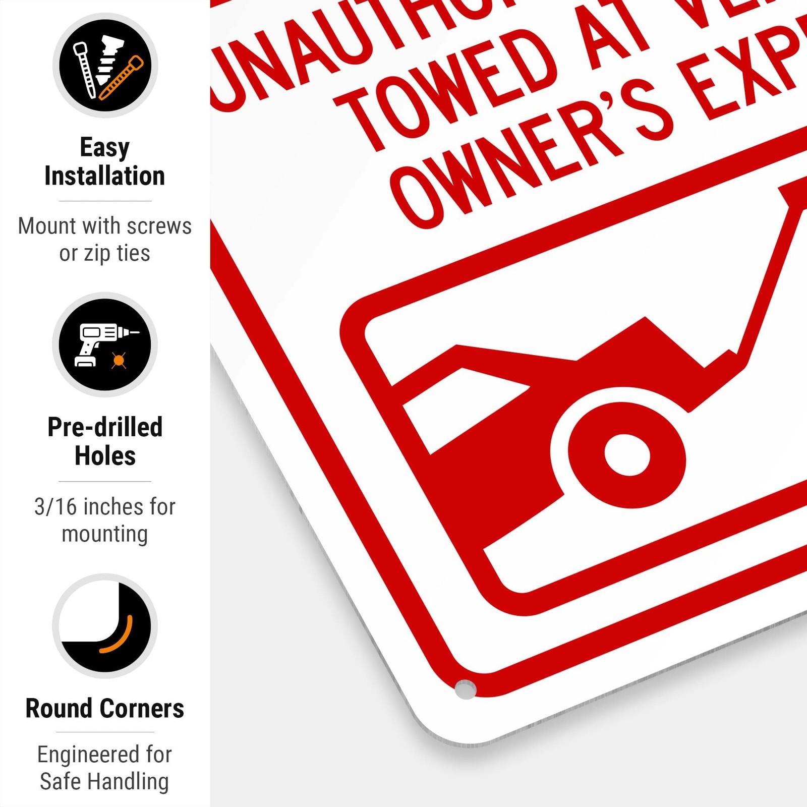 No Parking 24 Hour Active Driveway Unauthorized Vehicles Towed with Graphic