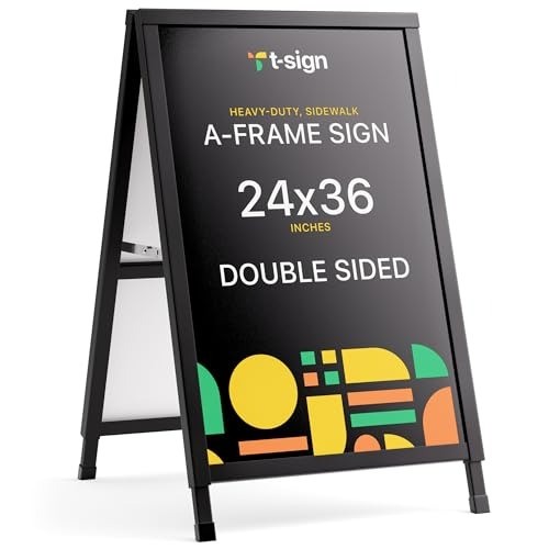 Outdoor A-Frame Sidewalk Sign 24×36 Inch Sandwich Board, Black Coated Steel M…
