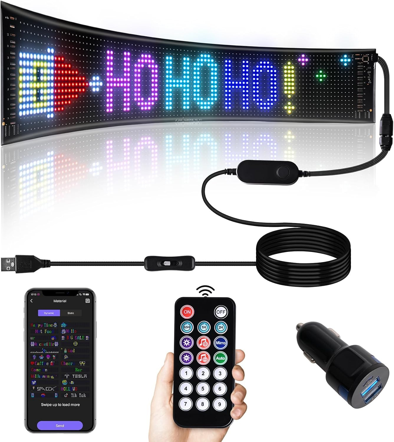 Bluetooth Programmable LED Car Window Sign – Custom Text & Animations 23″x5
