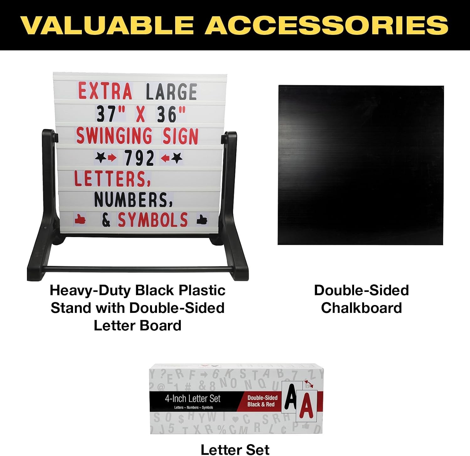 Swinging Changable Message Sidewalk Sign: 37″ x 36″ Sign with 792 Pre-Cut