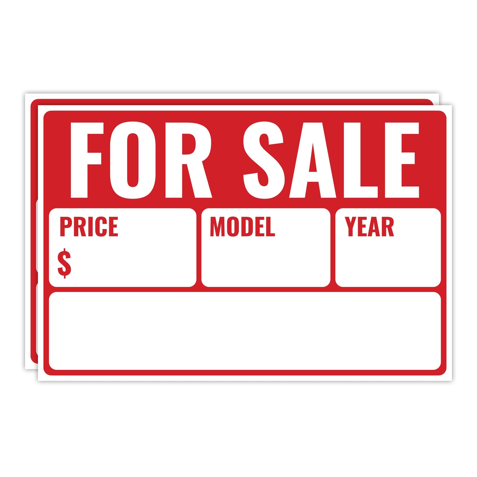 2PC For Sale Sign Car, 12 Inches by 8 Inches – 20 mil Polystyrene Plastic – C…