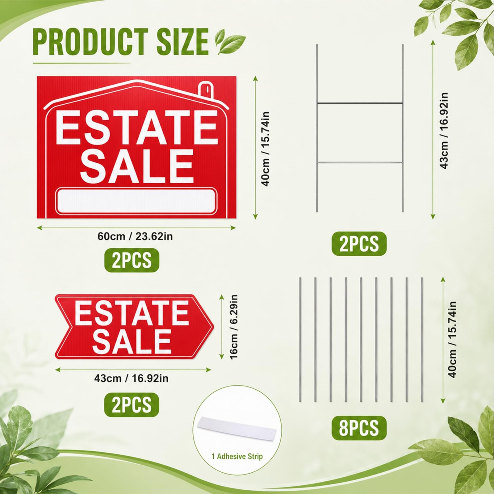 6 Pcs Estate Sale Signs with Stakes, 2 Large Estate Sale Signs | 17″ x 12″ and 4
