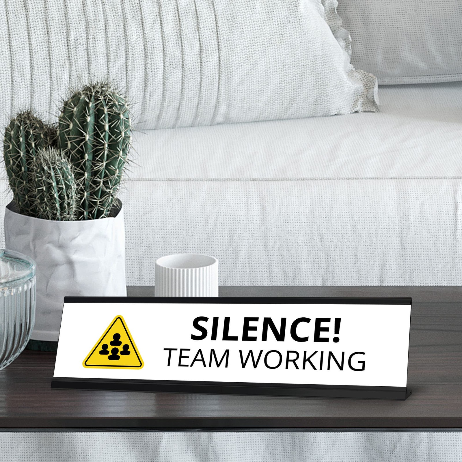 Silence Team Working, Black Frame Desk Sign (2 x 8″)