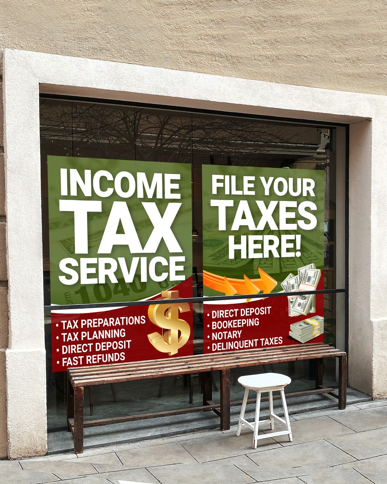Income Tax Services E-file IRS Loan Money Refund WINDOW wrap banner sign flag