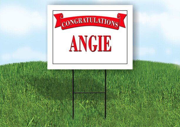 ANGIE CONGRATULATIONS RED BANNER 18in x 24in Yard sign with Stand
