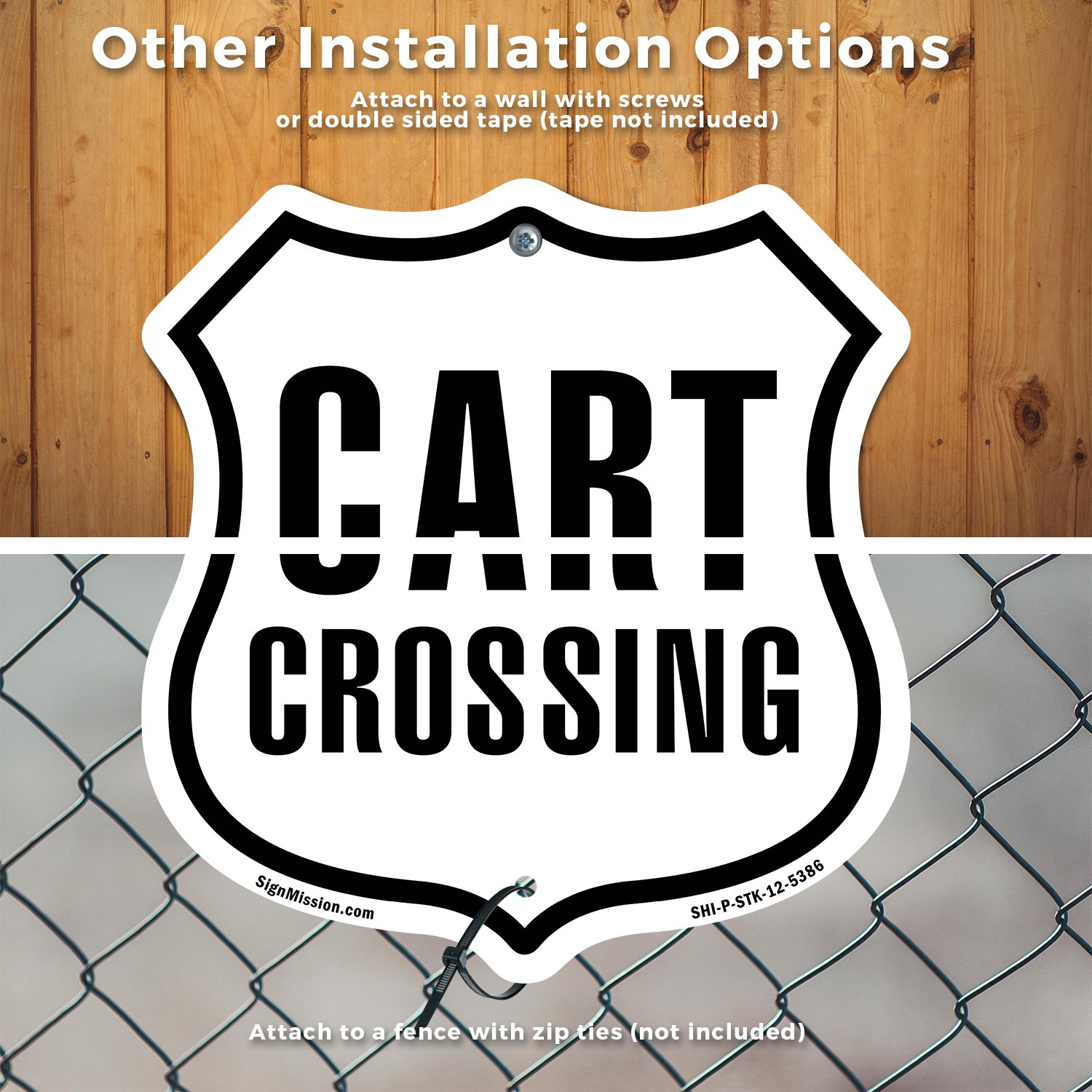Cart Crossing Shield Shaped Sign With Stake Weather Resistant Crafted in the USA