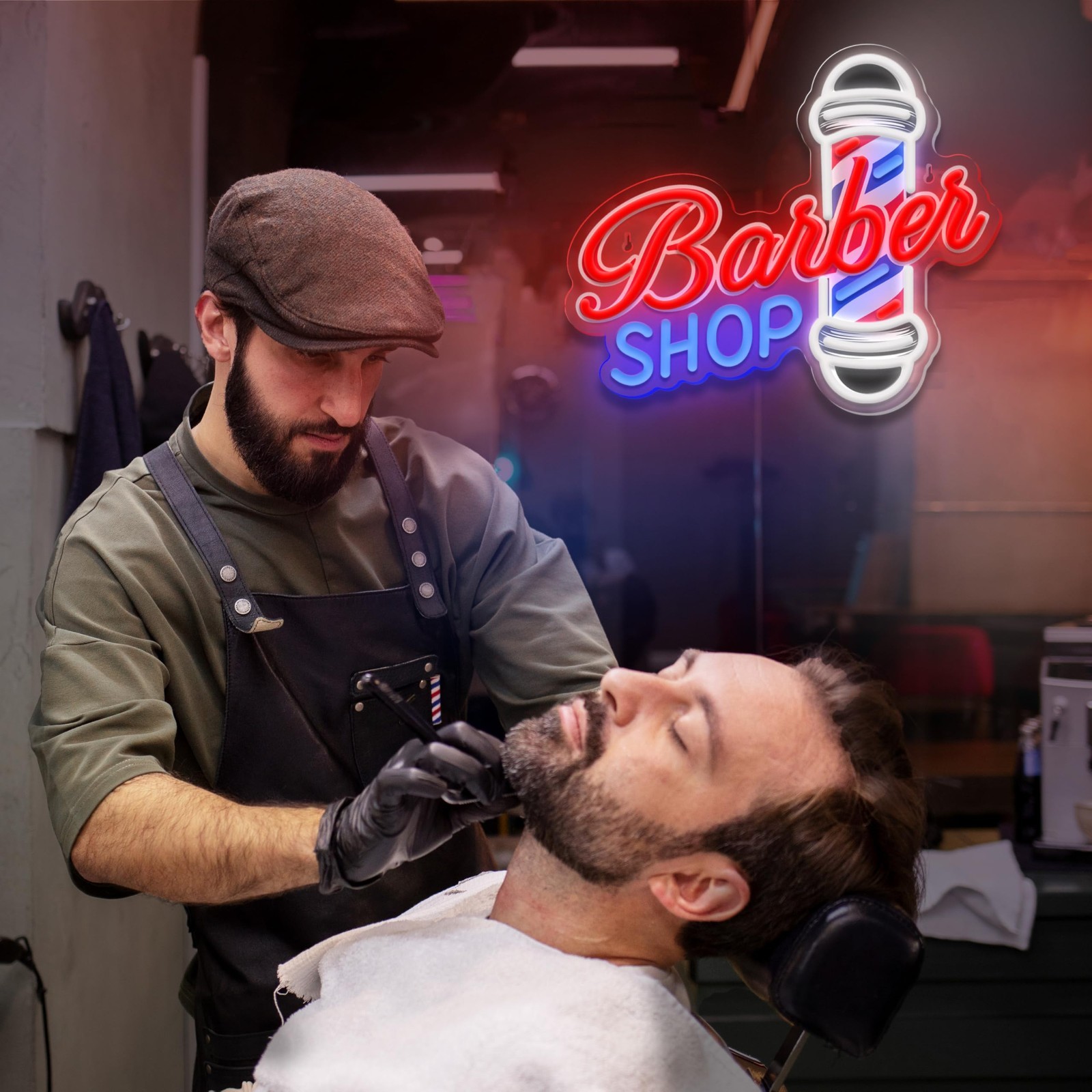 LED Barber Shop Neon Wall Sign – Hair Salon Decor, USB Powered Light for Man Cav