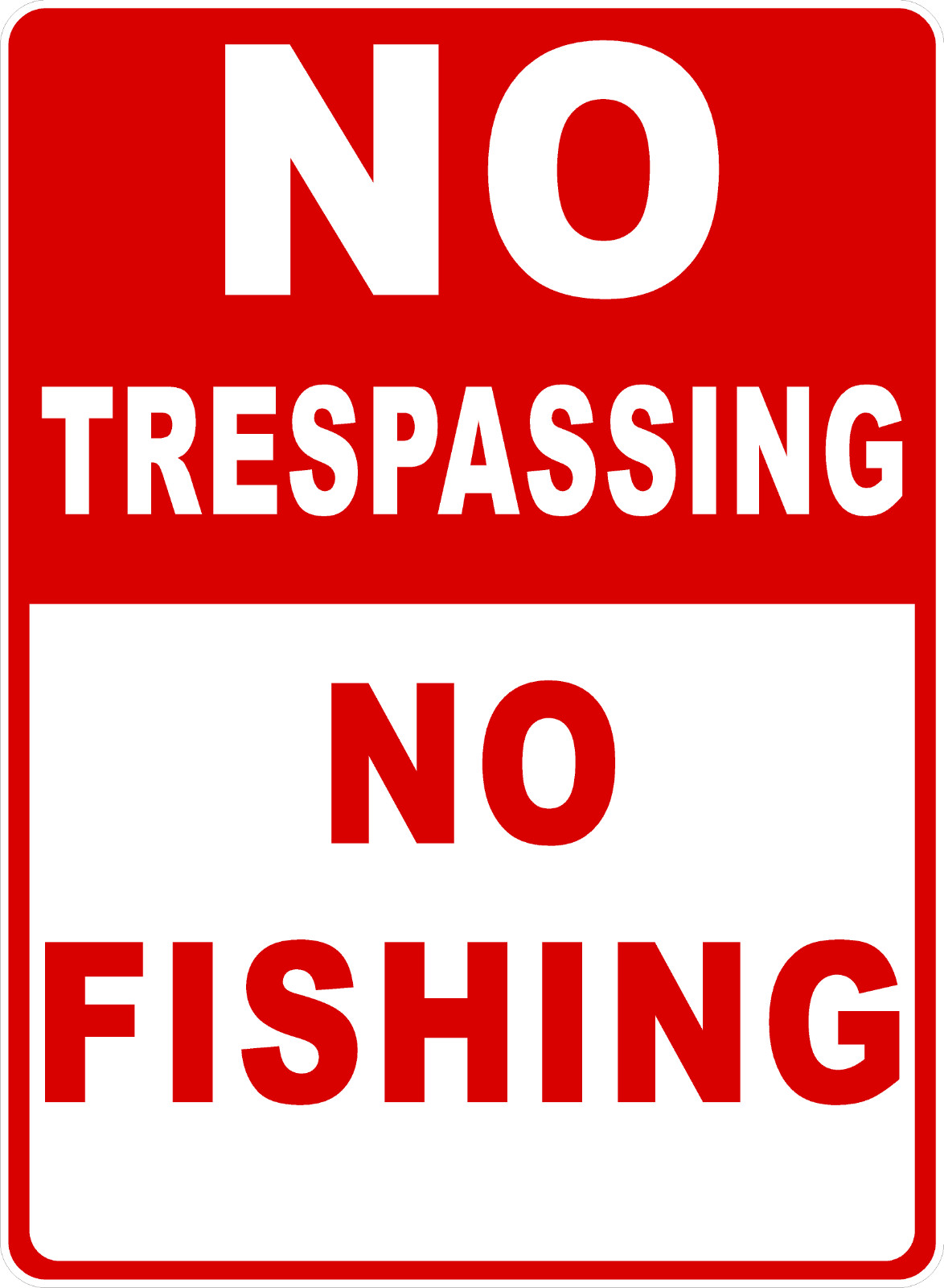 No Trespassing No Fishing Sign. Size Options