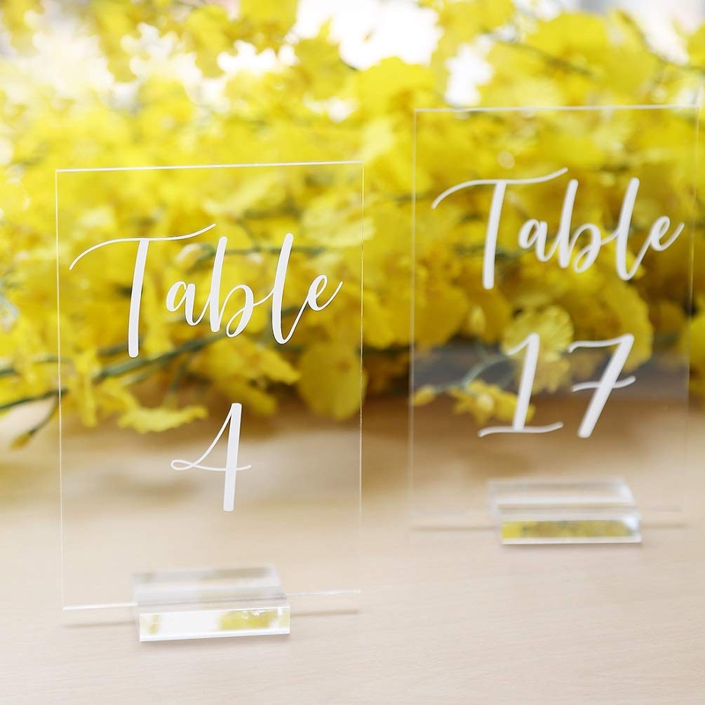 Acrylic Wedding Table Number 1-20 with Stand | 4×6 inch Printed Calligraphy, …