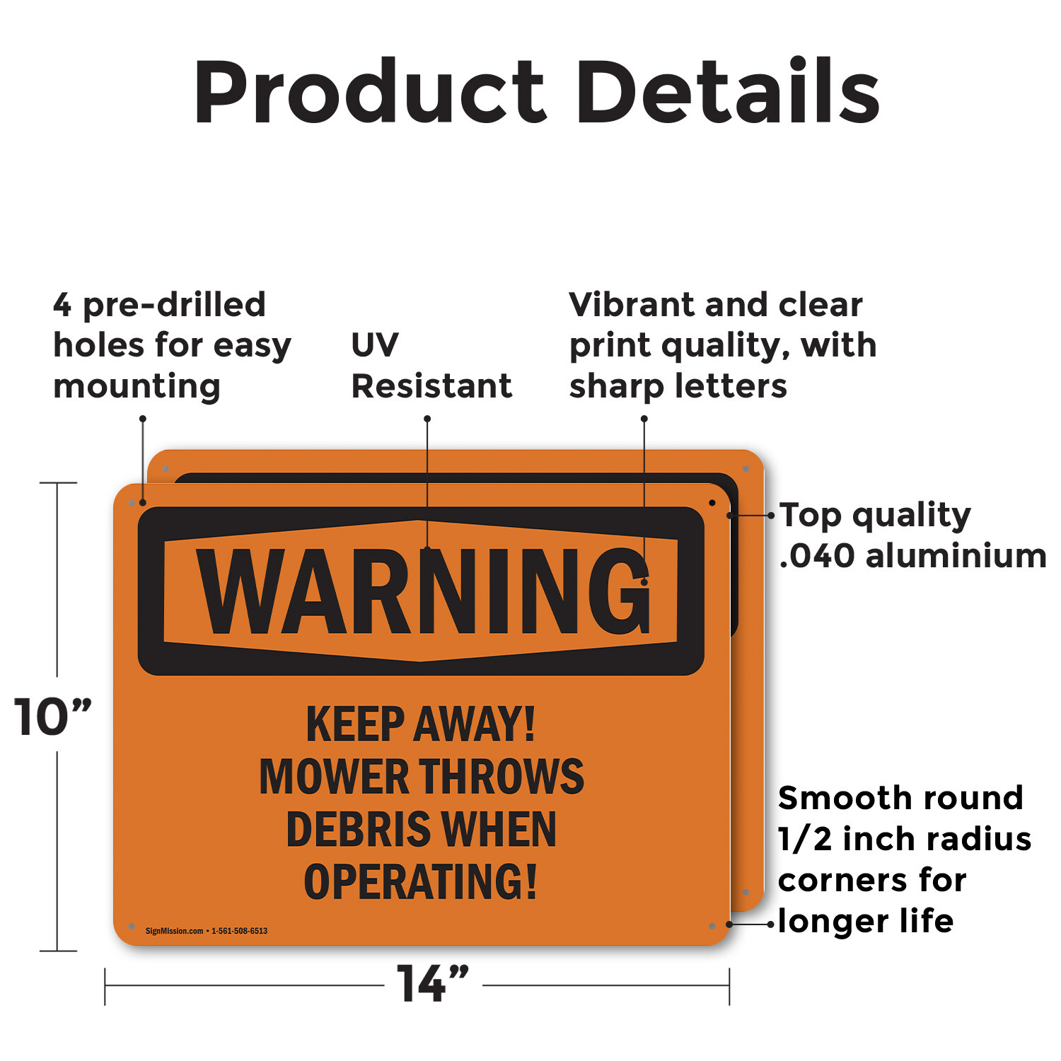 (2 Pack) Keep Away! Mower Throws Debris When Operating! OSHA Warning Sign Decal
