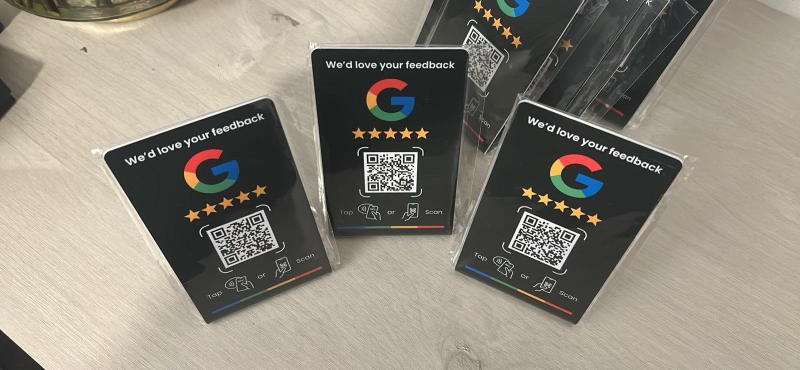 Google Review QR Code NFC Table Tent Information Sign Stand, Black
