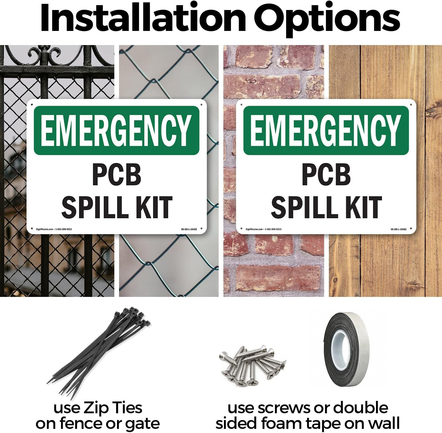 PCB Spill Kit OSHA Emergency Rigid Plastic Sign 18 Inch X 12 Inch – 10 Pack