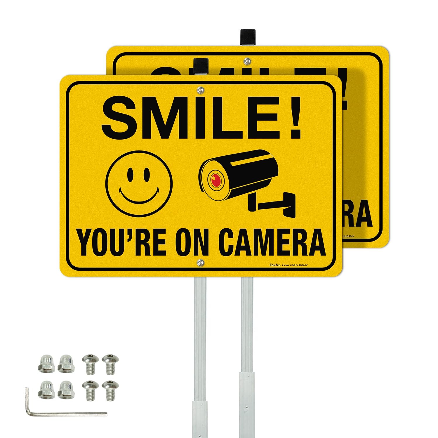 Smile Your On Signs with 36″ Stake for Outside, 2-Pack 14″x10″ Rust Free Heav…