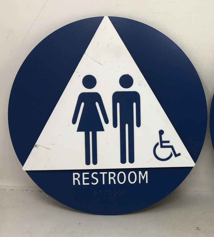 ADA Compliant Unisex Accessible Restroom Sign.Blue/White