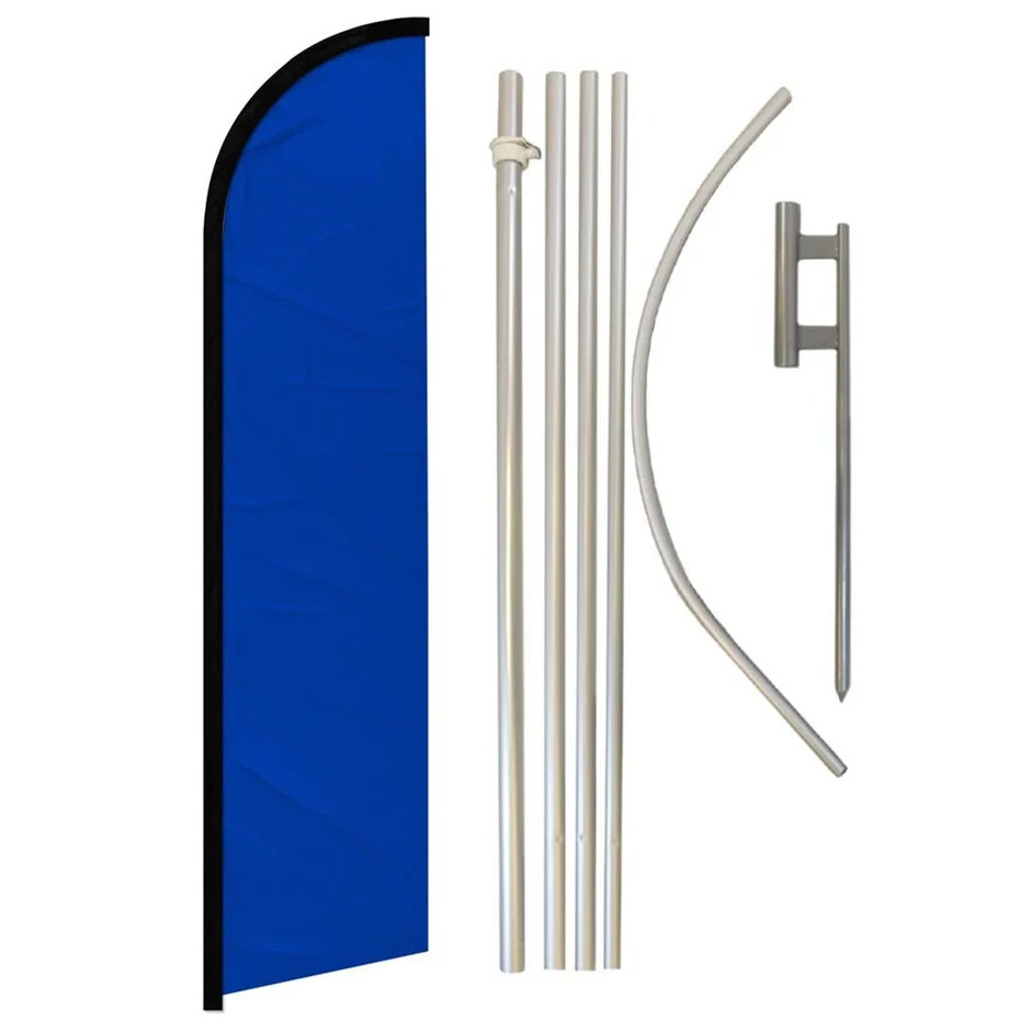 Blue Windless Full Curve Advertising Solid Color Banner Flag & Pole Kit