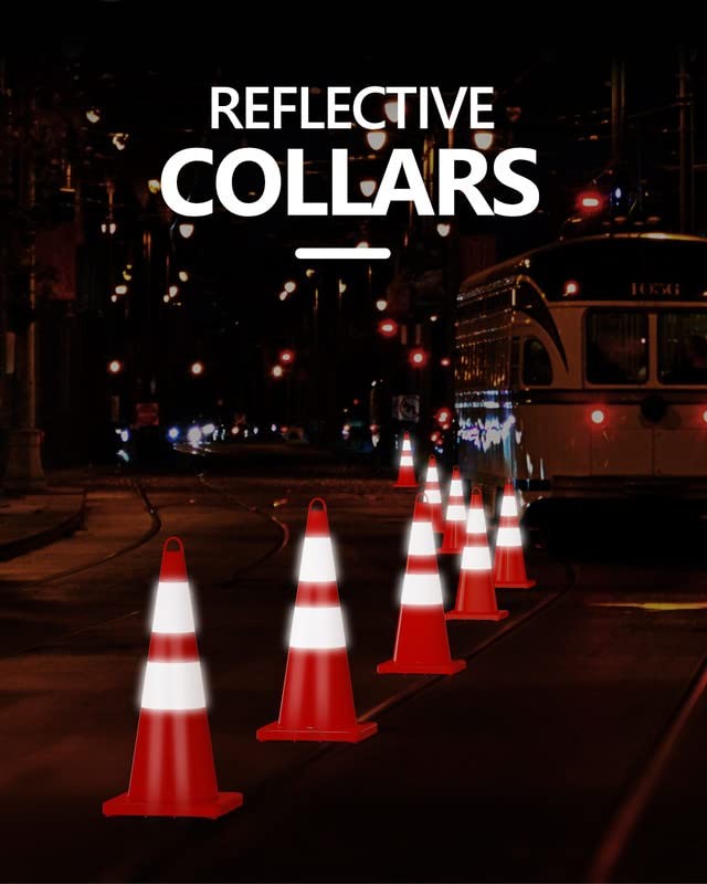6 Pack 28 Inch Traffic Safety Cones with Reflective Collars, 28inch