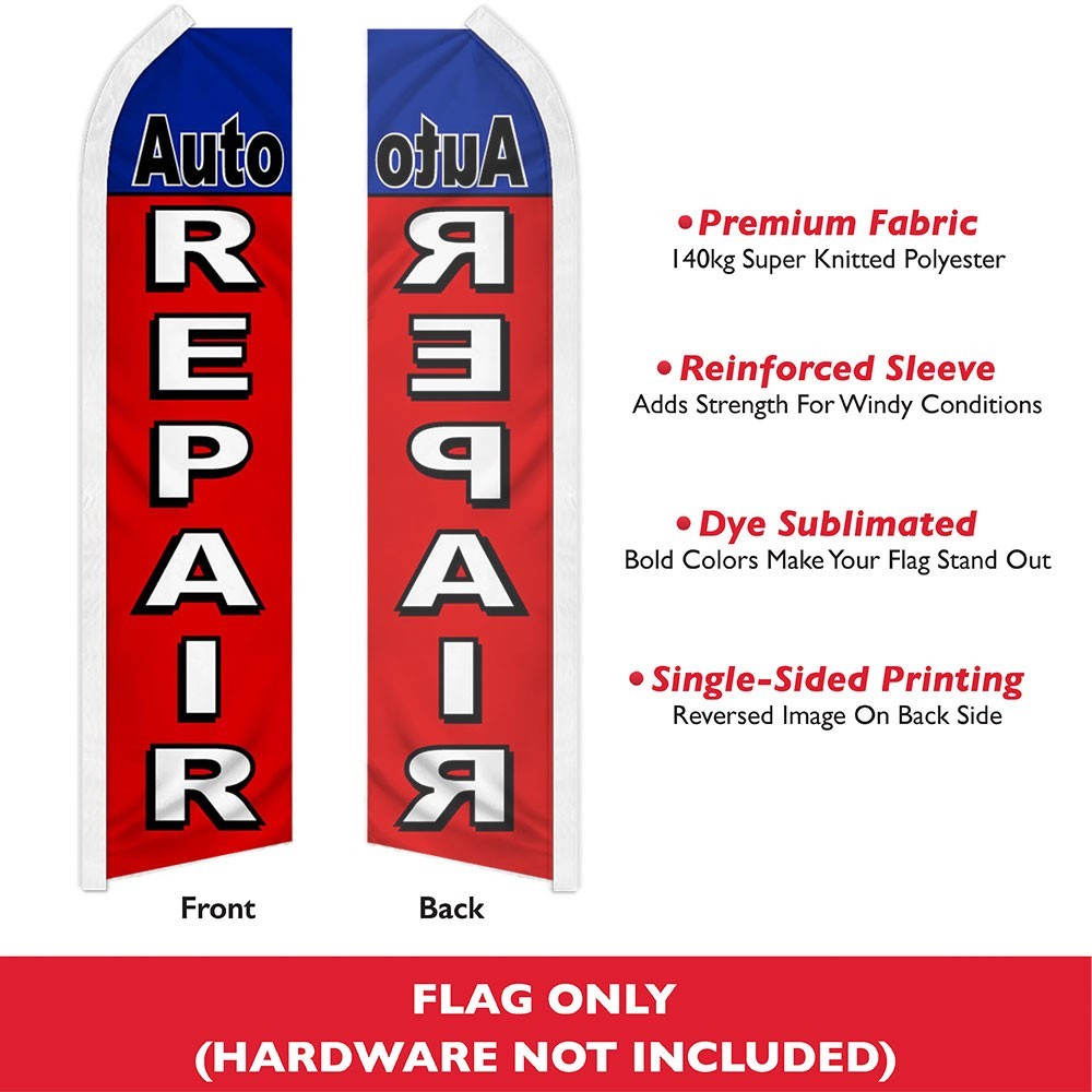 Auto Repair (Red & Blue) Swooper Advertising Banner Flag for Auto Body Shops